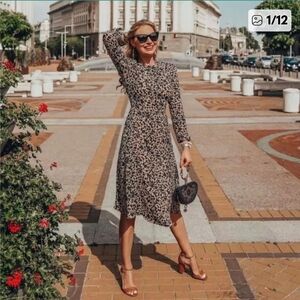 Reformation Leopard Black and Yellow Long Sleeve Dress